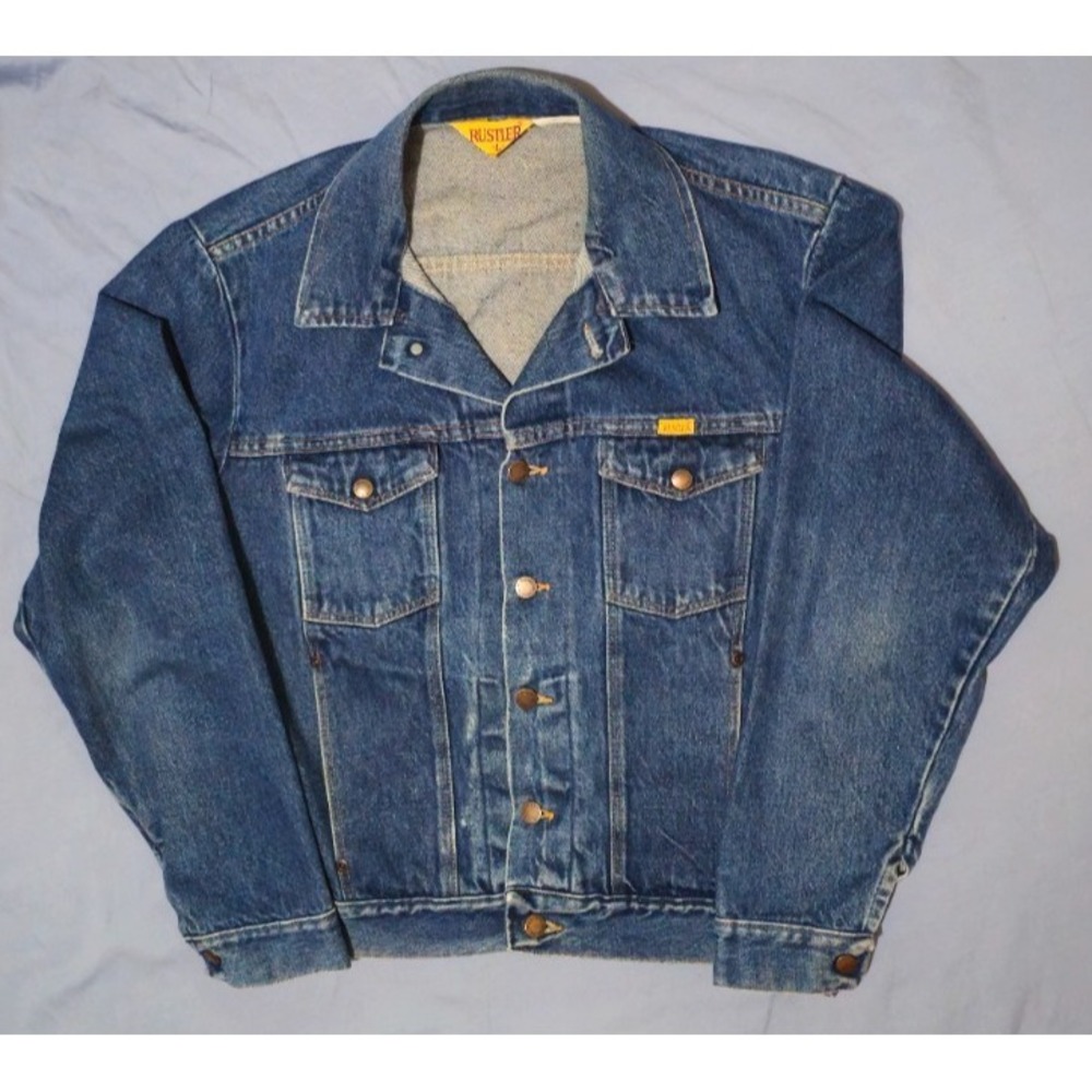 Vintage 80s Rustler Denim Jacket Mens Size Large Trucker Made in USA Scoville